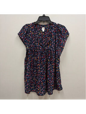 GAP Navy Floral Flutter-Sleeve Blouse with Multicolor Blossoms